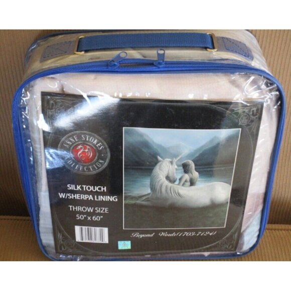 New Anne Stokes Lakeside Unicorn Plush Throw Gift Blanket Sherpa Fairy Fleece - Picture 4 of 4